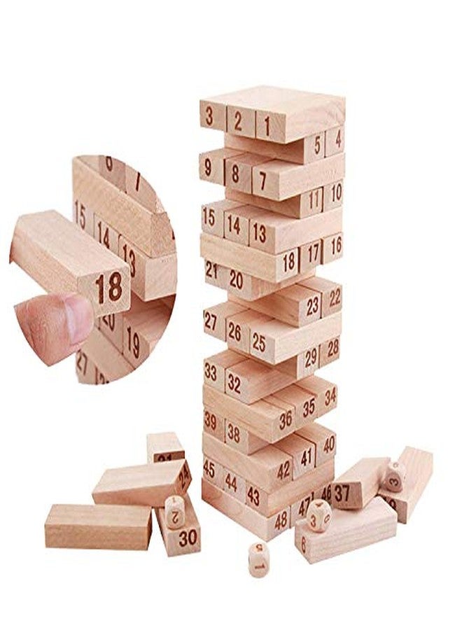 PULSBERY Timber Tower Wooden Block for Kids 54 Pieces Numbered Classic Stacking Game with 2 Dices Giant Wooden Toppling, and Tumbling Game for Children - Image 3